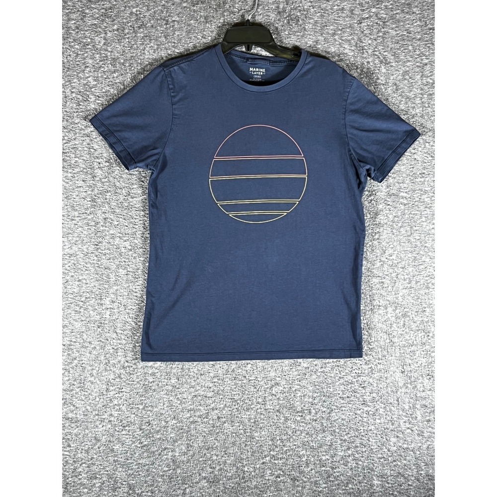 Marine Layer Navy Blue Short Sleeve Tee with Multicolor Line Circle Graphic